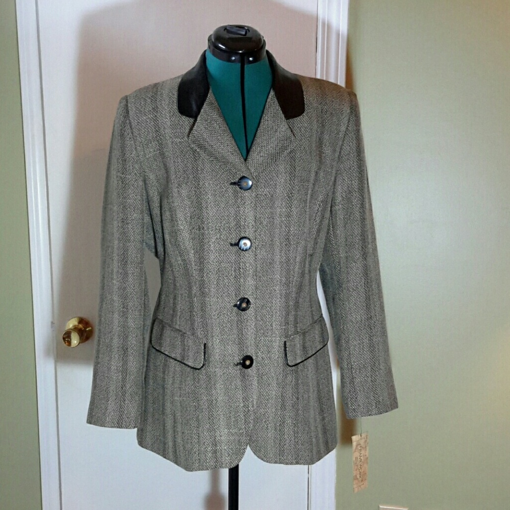 Framework Toupe Blazer Leather Accents Vtg USA